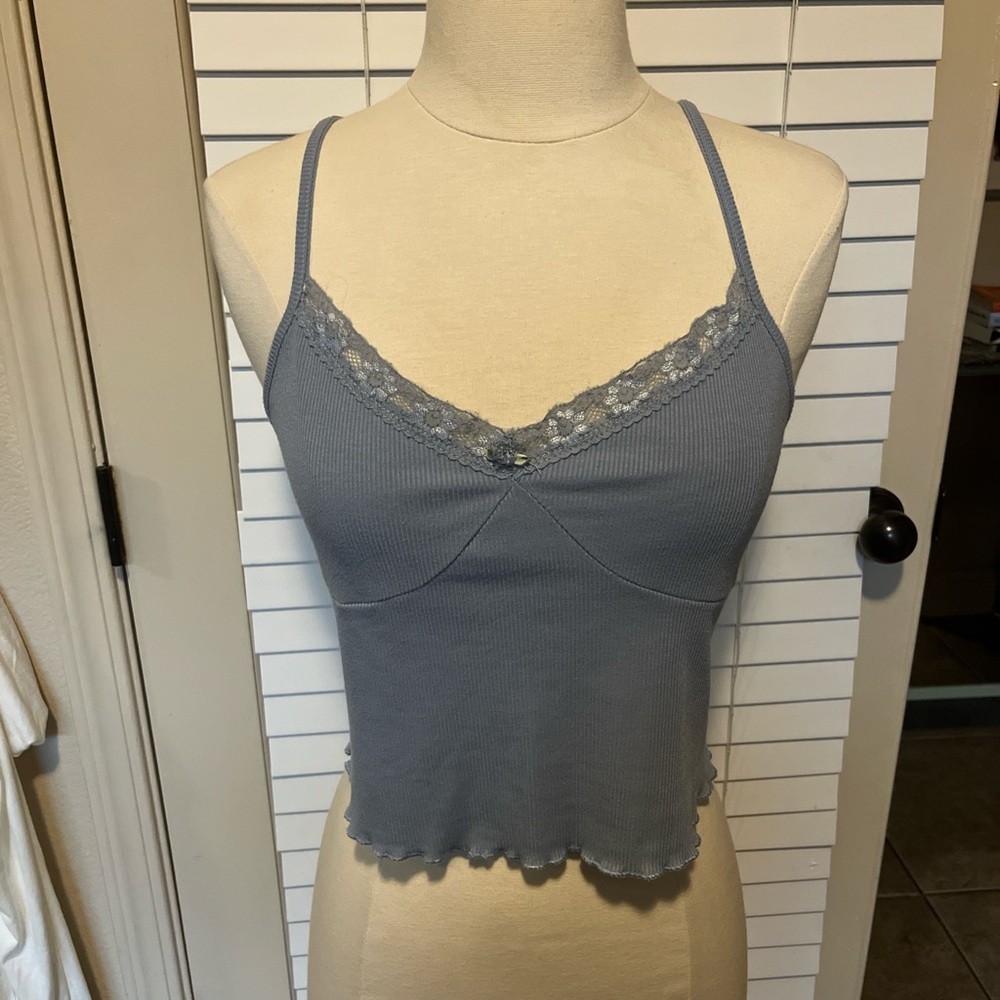 Blue Lace Trim Cami Top